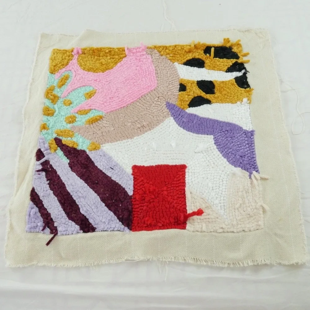Handmade Punch Needle Abstract Fiber Art Textile Colorful Whimsical Wall Decor